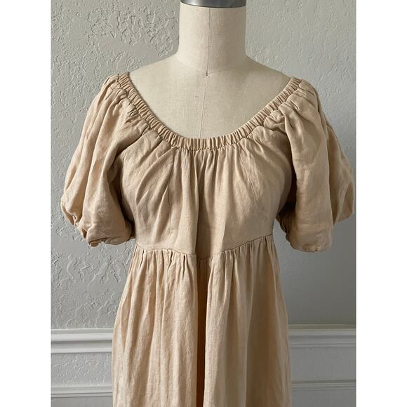 Lobo Rosa Tan Linen Long Maxi Off Shoulder Mimi Dress - Picture 3 of 9